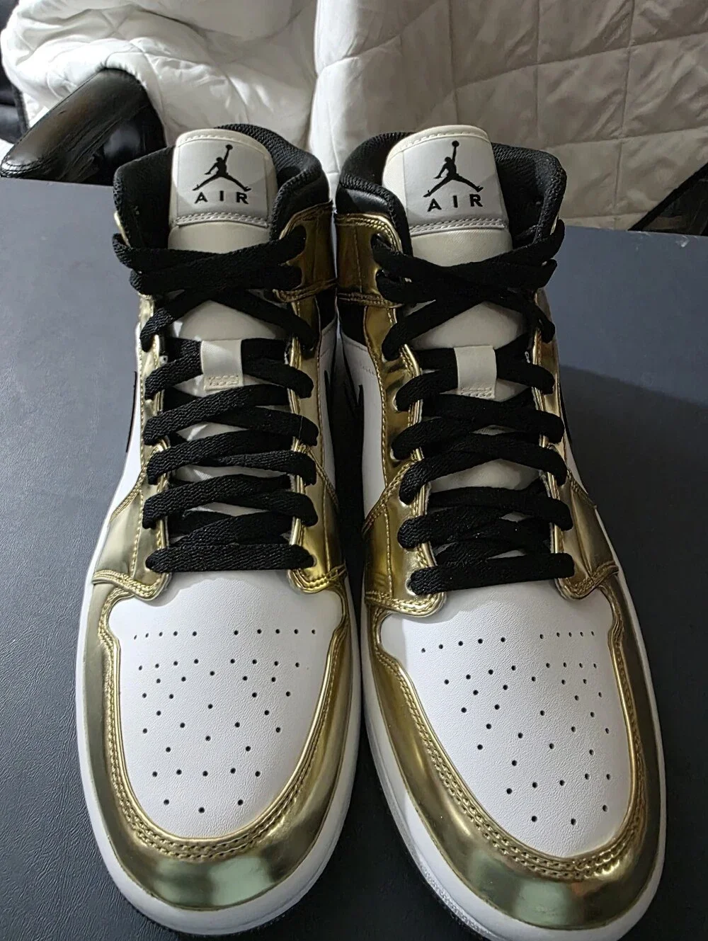 Jordan High-Top Sneakers in White and Metallic Gold